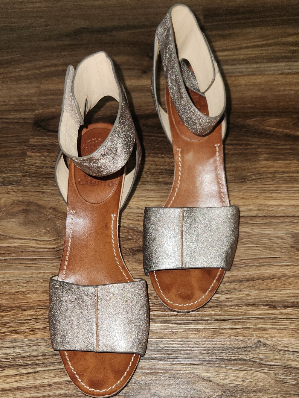Vince Camuto Silver Metallic Open-Toe Ankle Strap Sandals
